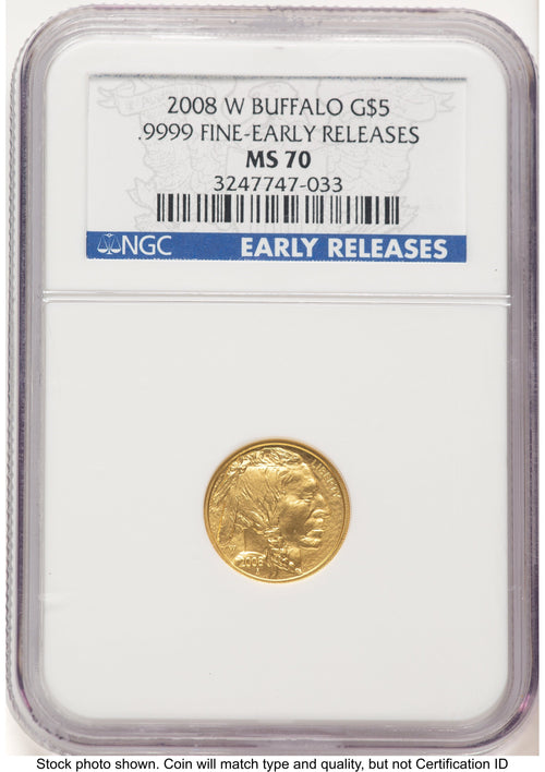 2008-W Burnished Gold Buffalo 1/10 oz ER Blue NGC MS70