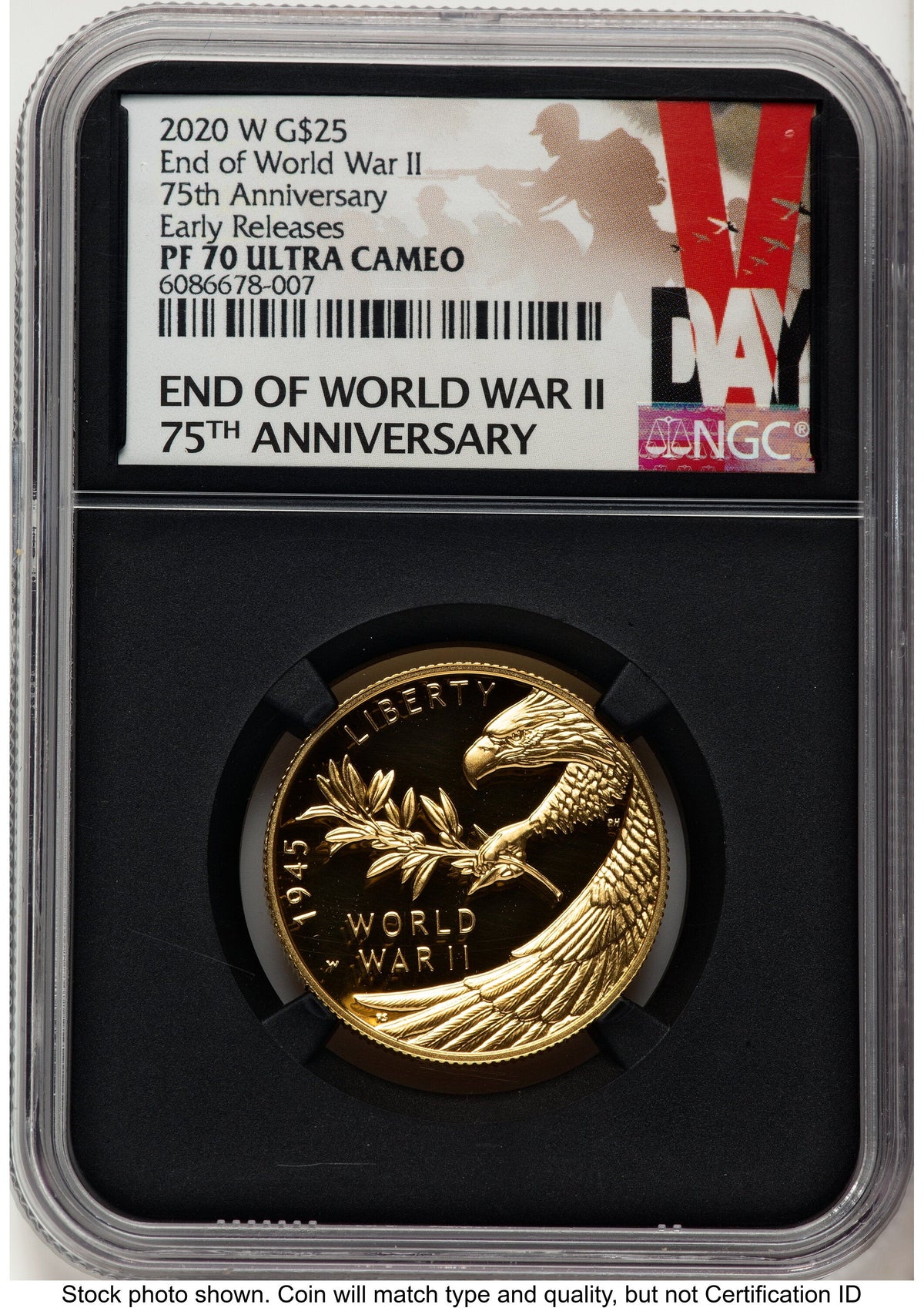 2020-W 1/2 oz Proof Gold End of World War II 75th Anniversary ER V-Day Label NGC PF70