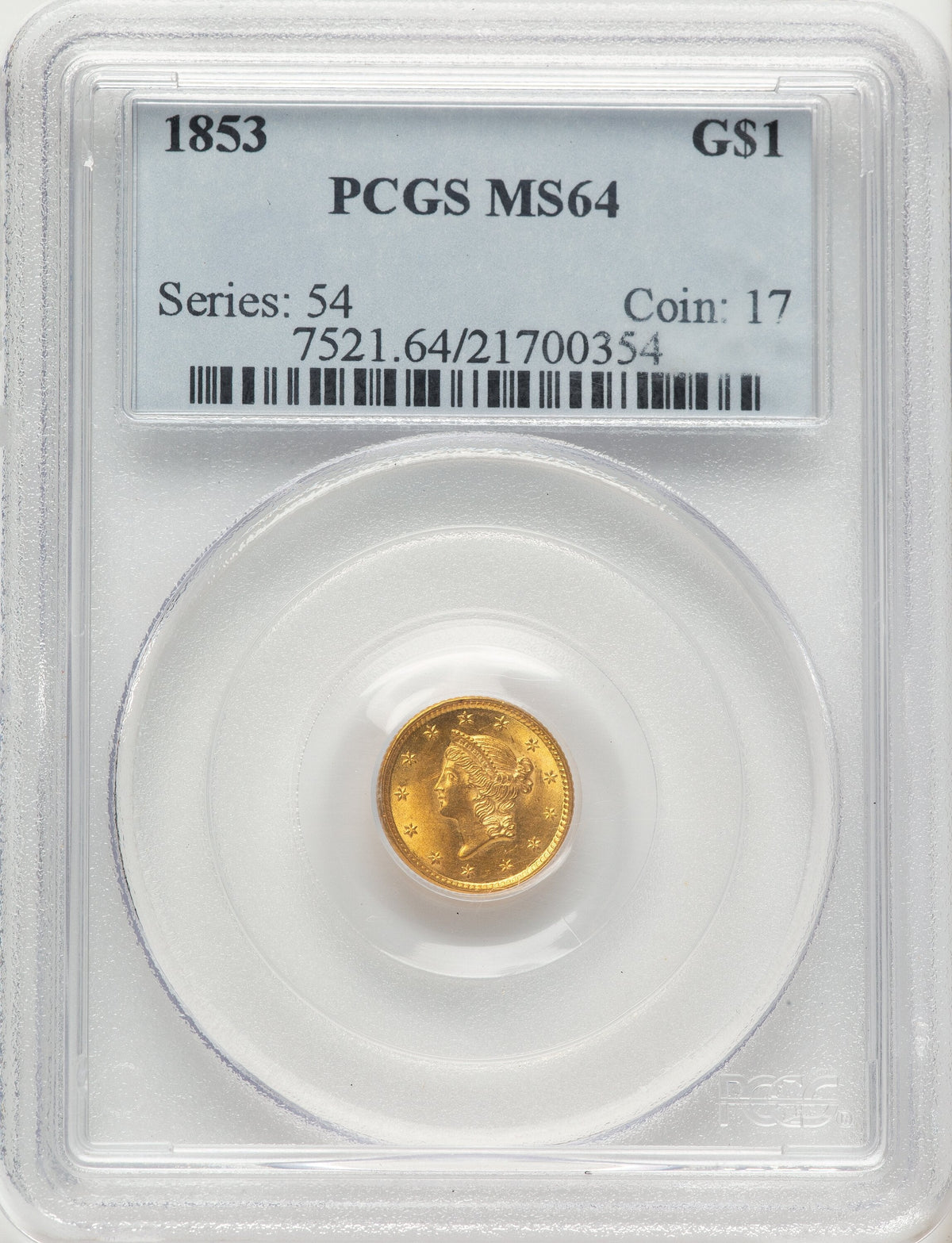 1853 G$1 Gold Dollar PCGS MS64