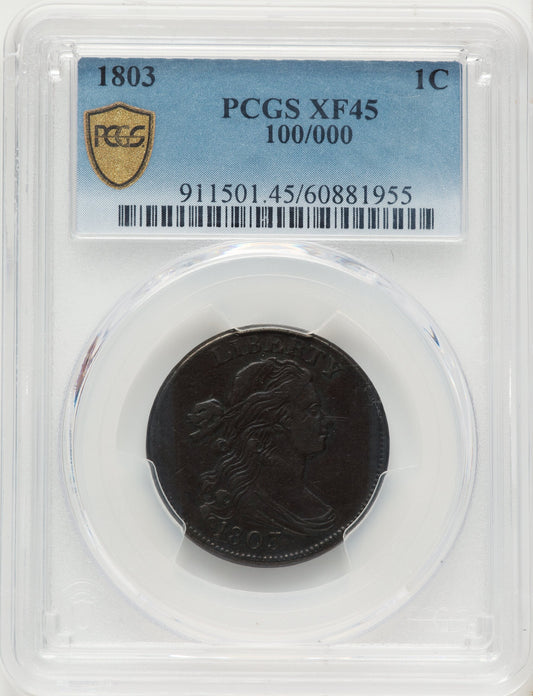1803 1C 100/000 BN Large Cent PCGS XF45