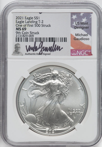 2021 Silver Eagle Type 2 At Dusk & Dawn 35th Anniversary 9th NGC MS69 Michael Gaudioso Signed