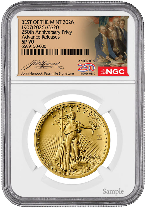 2026 Best of the Mint 1907 Saint-Gaudens High Relief Gold AR NGC SP70 Hancock