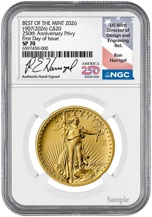 2026 Best of the Mint 1907 Saint-Gaudens High Relief Gold Coin FDI NGC SP70 Harrigal