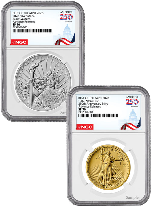 2026 1907 Saint-Gaudens High Relief $20 Gold Coin & Silver Medal Set AR NGC SP70 Congress