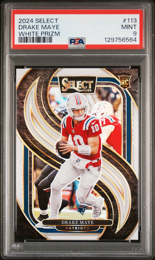 2024 Panini Select Premier Level White Prizm Drake Maye #113 /35 PSA 9
