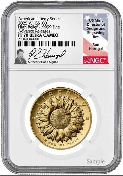 2025-W American Liberty Series Gold High Relief AR NGC PF70 Harrigal Signed