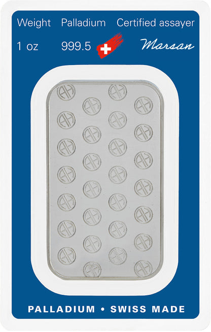 1 oz Palladium Bar - Argor Heraeus - 999.5 Fine in Sealed Assay Card
