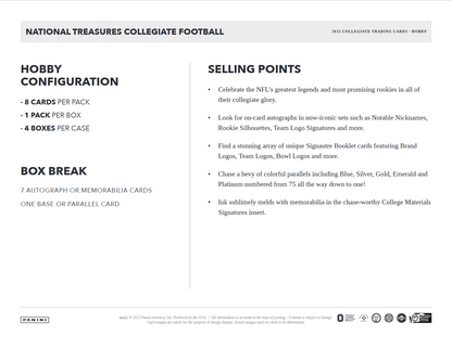 2023 Panini National Treasures Collegiate Football Hobby 4 Box Case