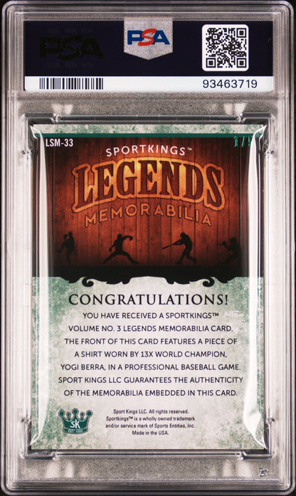 2022 Sportkings 3 Legends Single Memorabilia Yogi Berra #LSM33 Green PSA 9