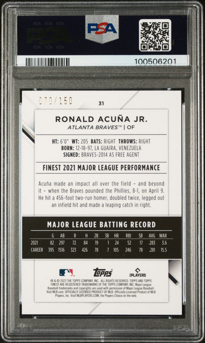 2022 Topps Finest Ronald Acuna JR. #31 Blue Refractor PSA 10