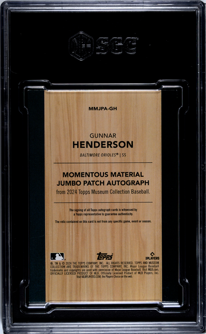 2024 Topps Museum  Gunnar Henderson #MMJPA-GH Jumbo Patch SGC 8 Auto 10