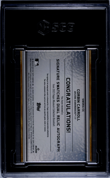 2023 Topps Museum Corbin Carroll #SWDRA-CC SIG. Dual Relic SGC 8 Auto 10