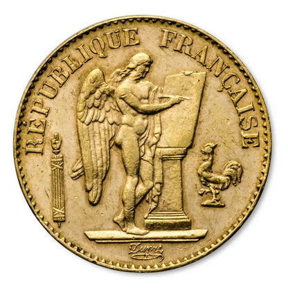 French Gold 20 Franc Lucky Angel 1871-1898 XF-AU