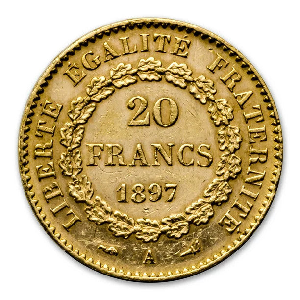 French Gold 20 Franc Lucky Angel 1871-1898 XF-AU