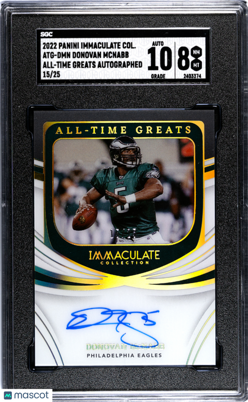 2022 Panini Immaculate Col. Donovan Mcnabb #ATG-DMN Greats Auto SGC 8 Auto 10