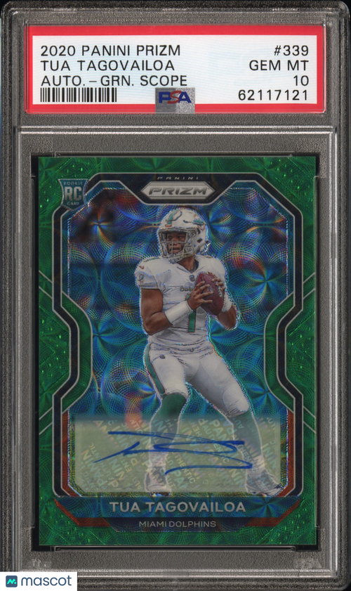2020 Panini Prizm Tua Tagovailoa #339 Autograph Green Scope PSA 10