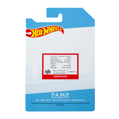1 oz PAMP Suisse Silver 2023 Hot Wheels Twin Mill™ Colored Coin $2