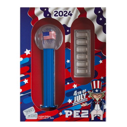 2024 PEZ® Gift Set w/4th of July Dispenser & 6x5 g Silver Wafers