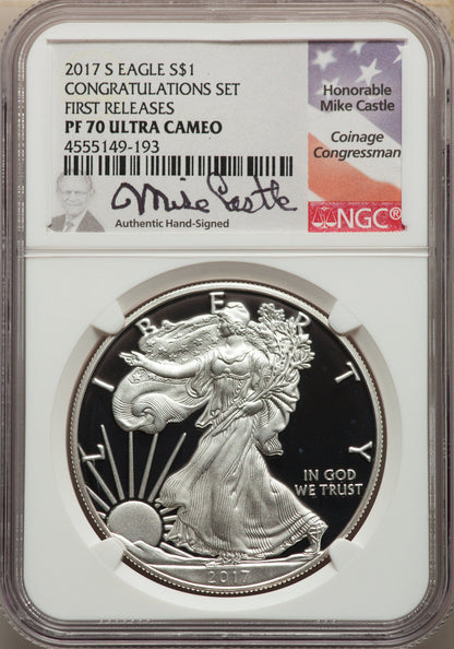 2017-S S$1 Silver Eagle Congratulations Set First Strike NGC PF70