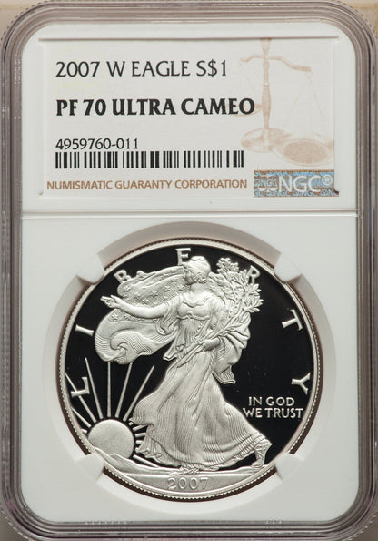 2007-W S$1 Silver Eagle NGC PF70