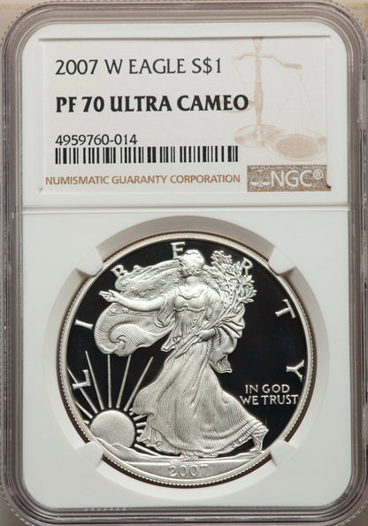 2007-W S$1 Silver Eagle NGC PF70