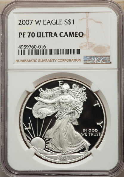 2007-W S$1 Silver Eagle NGC PF70