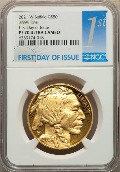 2021-W G$50 Gold Buffalo First Day of Issue NGC PF70 Ultra Cameo