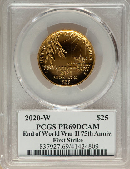 2020-W $25 End of World War II 75th Anniversary Early Releases Modern Issues PCGS MS69