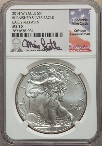 2014-W S$1 Silver Eagle Burnished First Strike SP Modern Bullion Coins NGC MS70