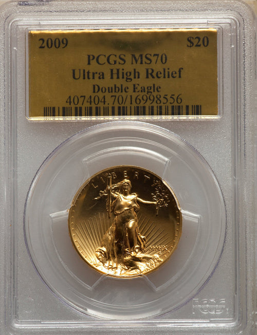 2009 $20 One-Ounce Gold Ultra High Relief Twenty Dollar PCGS MS70