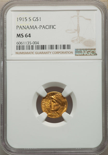 1915-S G$1 PAN-PAC Gold Dollar Commemorative Gold NGC MS64
